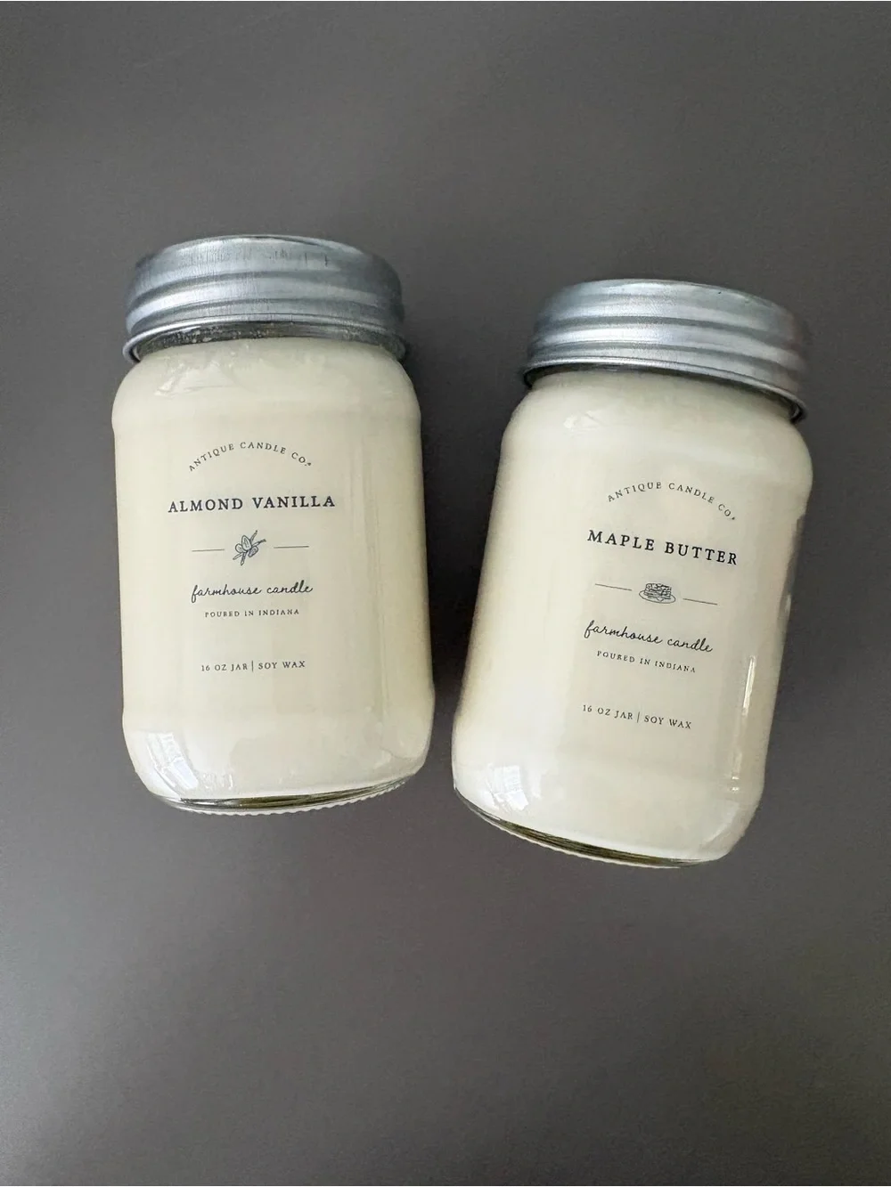 Antique Candle Co. - Two 16 oz. Candles (Almond Vanilla & Maple Butter)